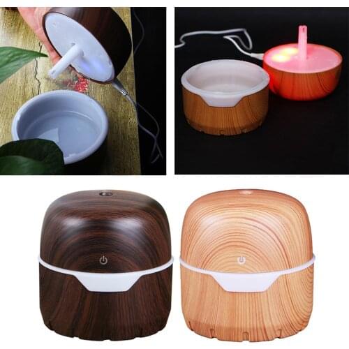Electric Humidifier Essential Aroma Oil Diffuser Ultrasonic Wood Grain Air Humidifier USB Mini Mist Maker LED Light For Home
