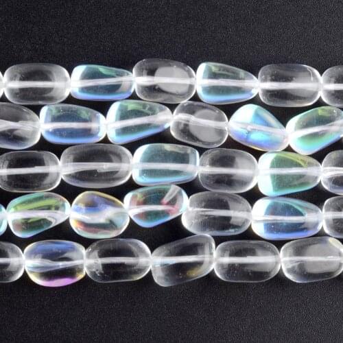 Natural Irregular White Austrian Crystal Glitter Moonstone Glass Beads For Jewelry Making Bracelets 9X13 MM