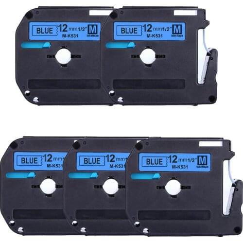 Label World 5pack label tape Compatible Brother M-K531 Black on blue 12mm laminated strong adhesive label tape for PT-80 PT-70