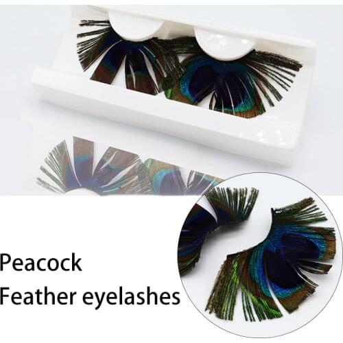 Peacock Color Feather False Eyelashes Extension Makeup Eye Lashes Halloween Xmas Show Masquerade Exaggerated Lashes