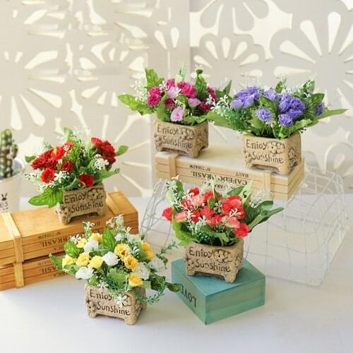 Artificial Bonsai with Enjoy Sunshine Letter Clove Cement Flower Pot Simulation Plant Potted Decoration