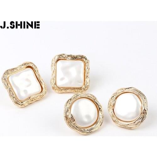 JShine Baroque Style Simulated Pearl Big Stud Earrings For Women Square Round Pearl Earrings Geometry Vintage Fashion Jewelry