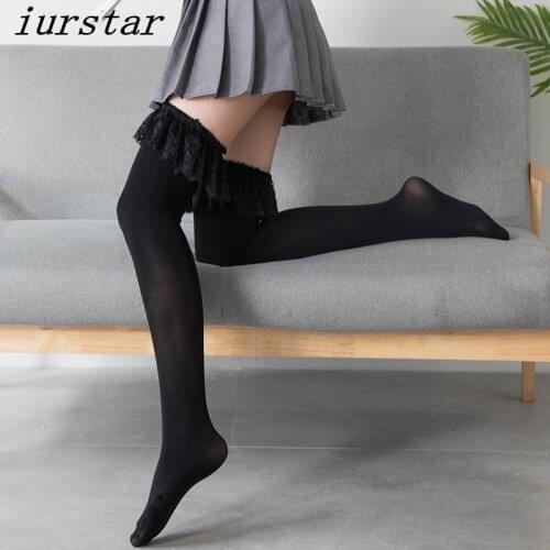 Iurstar Tights Womens Hosiery Lolita Lace Flower Velvet Stocking Cute Girl Thigh High Stocking Medias De Mujer Stockings