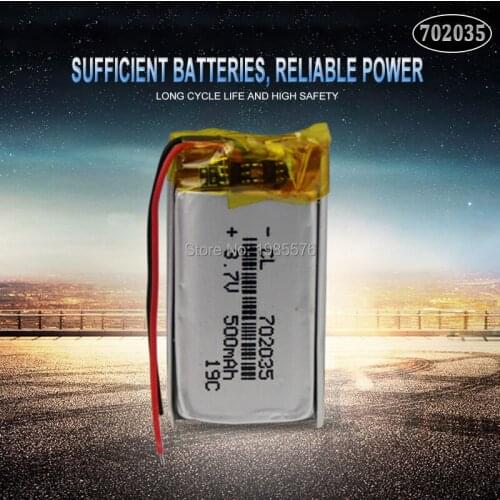 3.7V 500mAh 702035 Lithium Polymer Li-Po Rechargeable Battery For bluetooth speaker MP5 GPS DVD PDA PDA LED Light Li-ion Cell