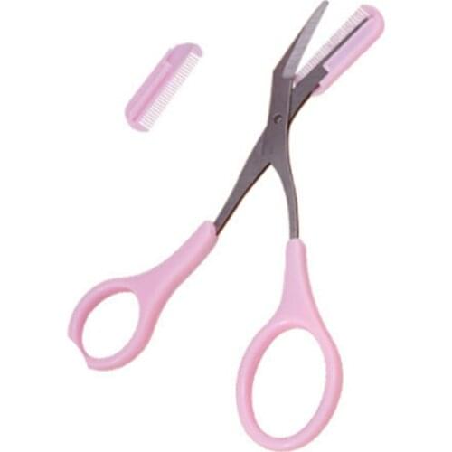 Makeup Pink Eyebrow Trimmer Scissors With Comb Hair Removal Shears Comb Grooming Cosmetic Tool Eyelash Combing