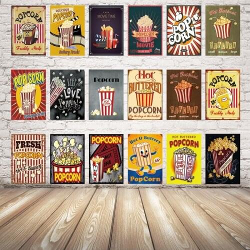 [ Kelly66 ] Hot Buttred Popcorn Movie Food Metal Sign Tin Poster Home Decor Bar Wall Art Painting 20*30 CM Size Dy37