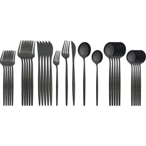 30Pcs Black Cutlery Set Stainless Steel Dinnerware Set Knives Forks Dessert Spoons Tableware Set Kitchen Flatware Silverware Set