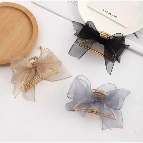 New Silk Bowknot Hair Claw For Women Metal Crab Hair Clips Elegant Geometric Hollow Hairpin Girls Hairgrips Hair Accessories