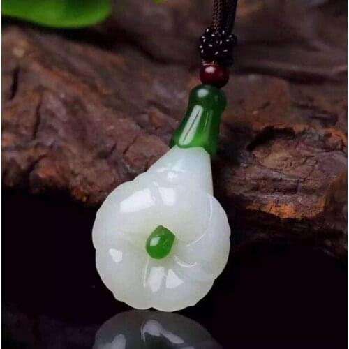 Natural HeTian morning glory jade pendant sweater chain necklace free shipping