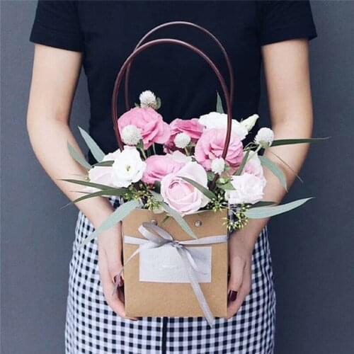 Kraft Paper Bag With Handle Baby Shower Wedding Birthday Party Favor Gift Christmas New Year Shopping Package Food Flower Bag