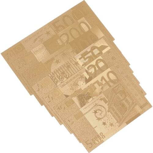 7PCS 5/10/20/50/100/200/500 Euro Gold Commemorative Coin Collection Fake Money Souvenir Decoration