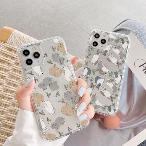 Cartoon Cute Rabbit Animal Clear Phone Case for iphone 6s 7 8 plus SE 2020 11 12 Pro Max X XS MAX XR Back Soft Transparent Cover