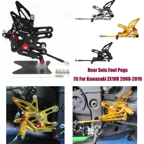 For Kawasaki ZX10R 2008-2010 CNC Adjustable Footrest Foot Pegs Pedal Mount Bracket Sets Footpeg Rider Rear Sets Rearset Aluminum