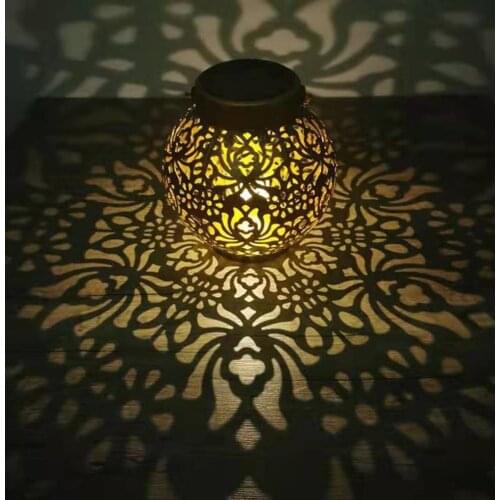 Retro Solar Lantern Hollow Waterproof Lantern Outdoor LED Hanging Projector Lamp Decorative Solar Lamps Garden Patios Balconies