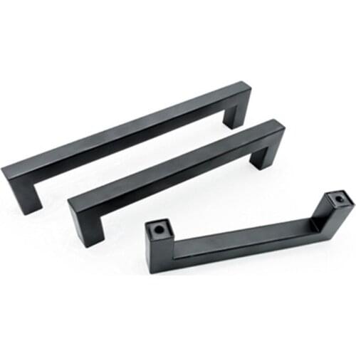 Modern Black Cabinet Handle Square Furniture Hardware Stainless Steel Kitchen Door Knobs Cupboard Wardrobe Drawer Pulls