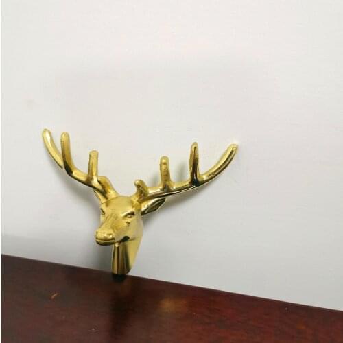 1Pc Solid Brass Deer Head Handle American Retro Golden Drawer Cabinet Door Cupboard Shoe Dresser Doors Knob Diy Furniture Pulls