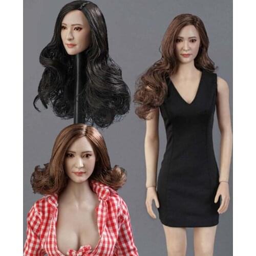 Headsculpt 1/6 Scale Asian Beauty Female Head Sculpt Carving GC014 A/B/C Three Models Yang Mi for 12" Action Body Accessories