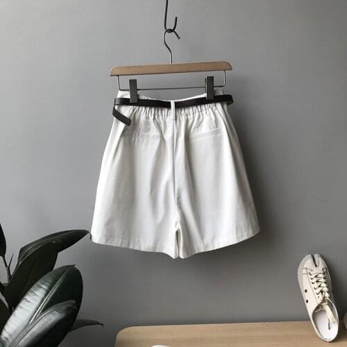 Womens Summer Shorts Korean with High Waist Female Loose Temperament Classic lacing Wide Womens Casual Shorts white shorts