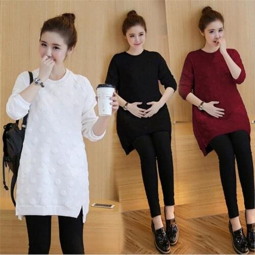 Pregnant women Autumn Winter Polka Dot Sweater pregnant women Bottom Dress Maternity Hoodie Pregnancy Clothing sweatershirts