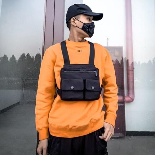 Black Tactical package Men Hip Hop Chest Bag Solid Color Unisex Male Sports Travel Bag Male Belt Waist Bags Vest Backpack