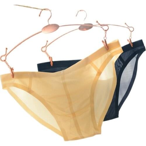 Sexy Men Underwear Ice Silk Transparent Briefs Men Piece Stealth Perspective G-string Low Waist Thong Gay Briefs For Gay Wear
