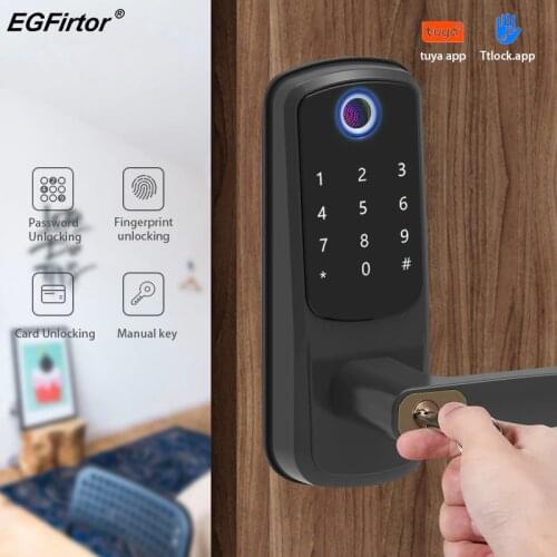 TTLock Tuya APP Fingerpirnt Smart Password RFID Lock Wifi Smart Wooden Security Home Gata Door Lock