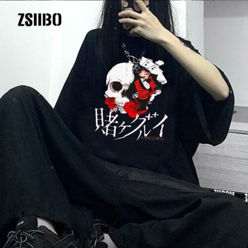 Japanese anime Streetwear Dark cartoon print Kakegurui T-shirt short-sleeved summer casual punk loose Gothic new womens T-shirt