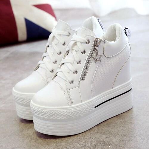 New Women Sneakers Fashion Breathable High Heels Ladies Casual Shoes zipper Vulcanize Women Platform Shoes Female Chaussure