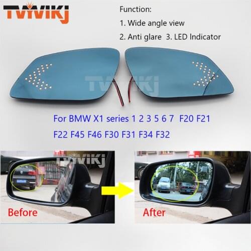 TVYVIKJ side rearview mirror blue glass lens with LED turn signal light For BMW X1 series 1 2 3 5 6 7 F20 F21 F22 F45 F46 F30