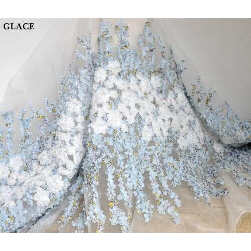 1Yard 3D Blue Organza Coil Flowr Fabrics For Clothing Skirt Evening Dress House Window Decoration Accessories G0611