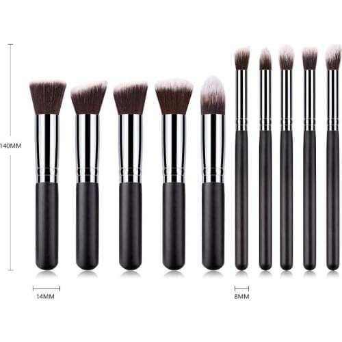 MINI silver black pink gold colors 10pcs makeup brush sets with wooden handle and aluminum tube nylon hair