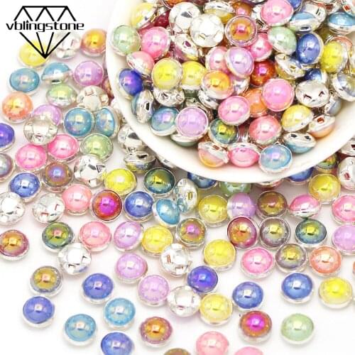 100Pcs 8MM Pearl Beads Sew On Rhinestones Mixcolor Half Round Pearl Buttons Sliver Claw Cross Base Resin Pearl Craft For Clothes