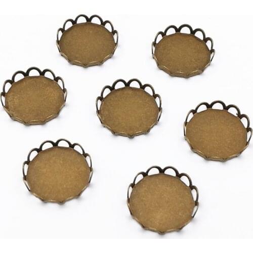 100pcs/lot 10/12/14/15/16/18/20/25/30/35mm Brass Antique Bronze Lace Tray Pad Cameo Cabochon DIY Zakka Jewelry Findings Setting