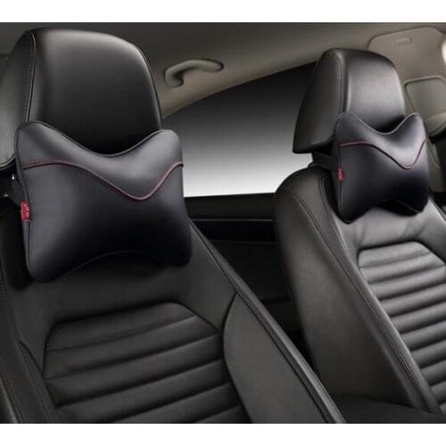 2 Pieces Car PU Leather Headrest Neck Pillow Car Head Neck Pillow Seat Back Support Cushion
