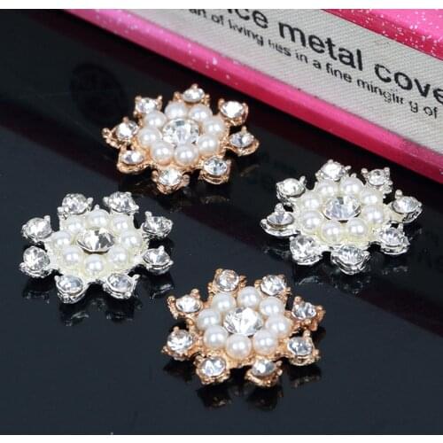2016New 100Pcs Flowers Pearl Rhinestone Embellishment Button for DIY Hair or Phone Case Accessories ZJ77-QW26