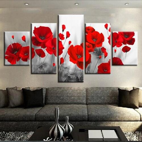 5 Pieces Romantic Poppies Diamond painting Red Flowers Poster Modular Home Decor full Diamond Embroidery rhinestone art,WW160
