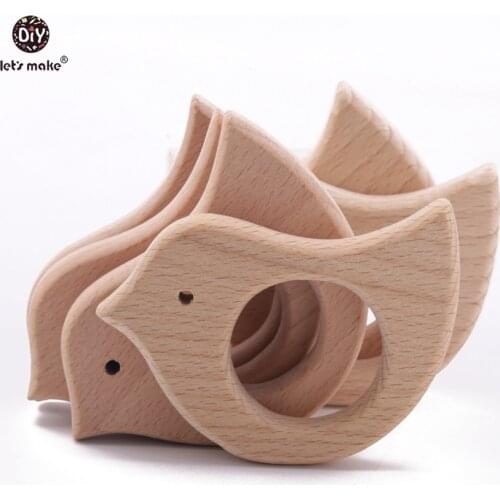 Lets Make 5pcs Food Grade Beech Baby Wooden Teethers Bird Handmade Pigeon Teether Wooden Animal Teethers Set