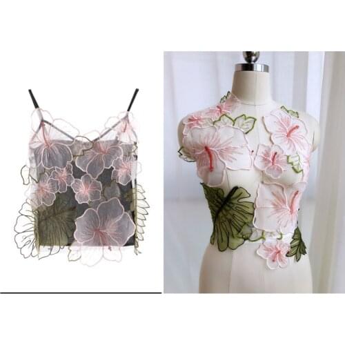 5pcs/lot organza Lace embroidery fabric Sequins LACE decals flower Applique for DIY Wedding dress 1 order=1set