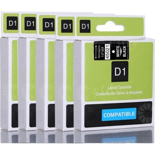 5pcs Compatible DYMO D1 tape 45021(White on Black, 12mm*8m), used for dymo labelmanager