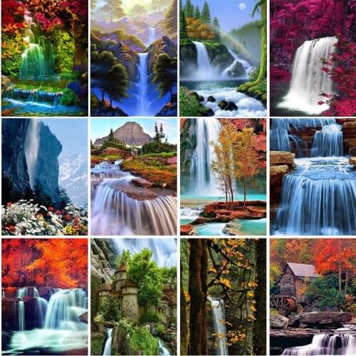 5D DIY Diamond Painting Waterfall Landscape Cross Stitch Kit Full Drill Square Embroidery Mosaic Picture of Rhinestones Decor