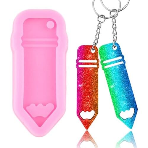 Shiny Glossy Pencil Shape Silicone Keychain Mold Jewelry Making Epoxy Resin Mould Polymer Clay Custom Keychain Pendant Moulds