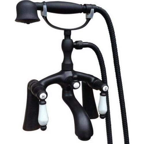 Black Oil Rubbed Bronze Bath Clawfoot Tub Mixer Tap Faucet Hand Shower Double Ceramic Handles Deck Mounted mtf515