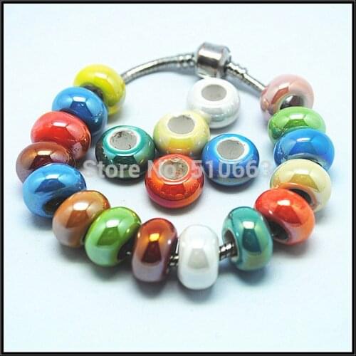 Hot 20pcs charms spacer beads porcelain beads ceramic beads eropean charms beads accessories size 9x14mm Mix colors good quality