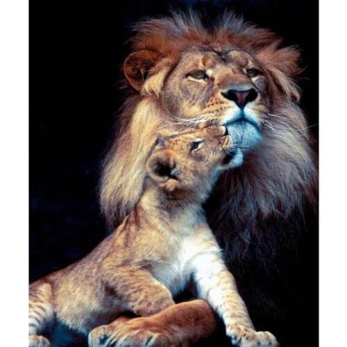 DIY 5D Full Round Diamond Embroidery Lion Mother&Baby Diamond Painting Oil Cross-stitch Rhinestone Mosaic Decor New Year Gifts