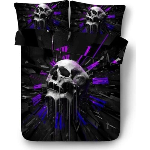 Home Textiles 3D Design Digital Printing Bedding Set Duvet Cover Bed Sheet Pillowcase King Blue Skull Dropshipping