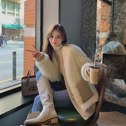 Hstar Women Autumn Winter Solid Color New Loose Faux Lamb Wool Fur Leather Female Elegant Brand Warm Coat Ladies Fashion Coats