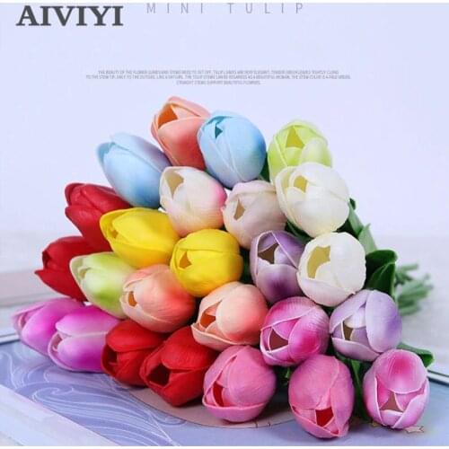 Artificial Pu 1 Bunch/31pcs Tulip Floral Bouquet Fake Flower Arrange Table Daisy Wedding Home Decor Party accessory Flores