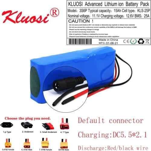 KLUOSI 10.8V 12V 15Ah 3S6P Large Capacity 12.6V Lithium Battery Pack with 25A BMS LED Lamp Light Backup Power Electrical Tool
