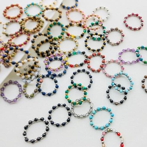 Ins Trend Handamde Rings Multi Color Natural Stone Rings for Women Cute Wedding Party Jewelry Gift Stainless Steel Ring Stretchy