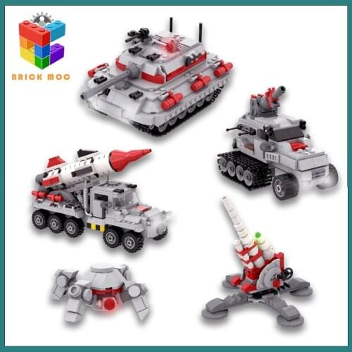 MOC Red Military Assembled Building Blocks Set Soviet Rhino Tank WW2 Weapon Creator Army Model Soldiers Kids Toys
